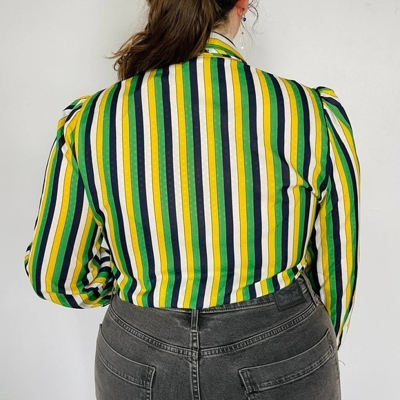 Vintage 80s Yellow and Navy Striped blouse - Picture 4 of 4